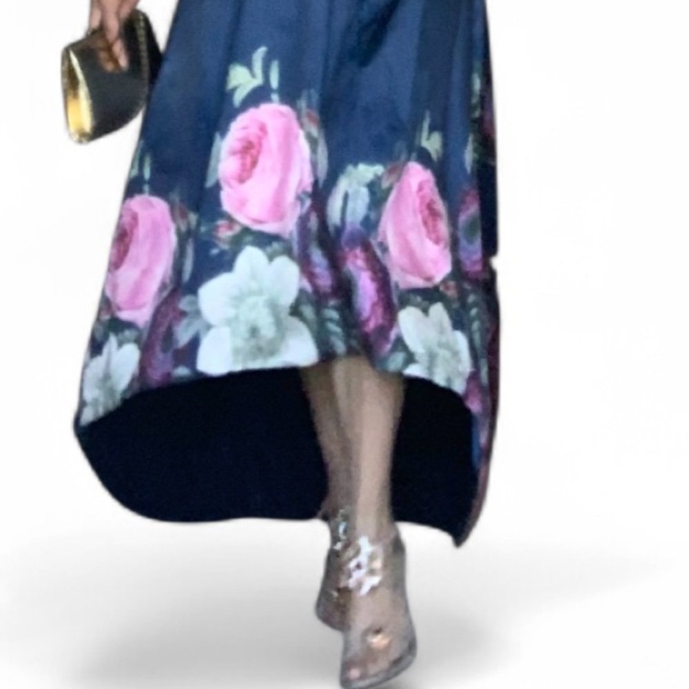 Chi Chi London Navy Floral High Low Dress - Small - Picture 9 of 15